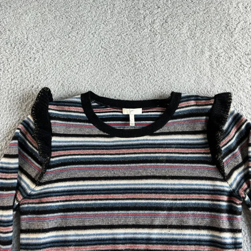 JOIE Sweater Womens Small Black Pink Blue Striped Wool Cashmere Cropped Designer